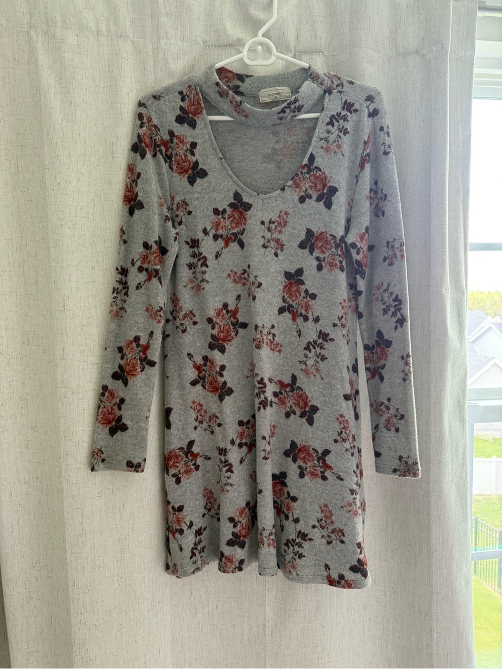 Long Sleeve Gray Floral Swing Dress